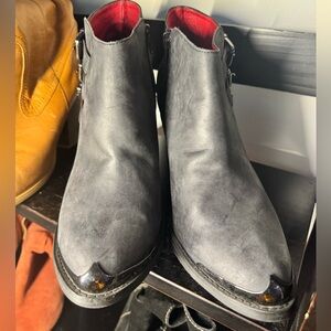 Women’s Black Leather Ankle Boots with Metal Buckles and Studs